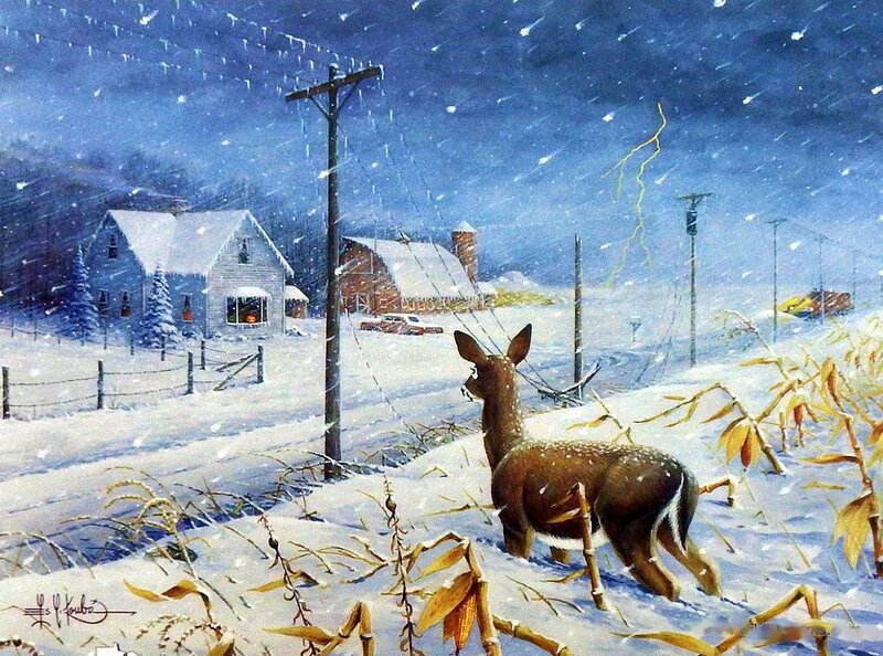 Deer in Snowstorm — Blue