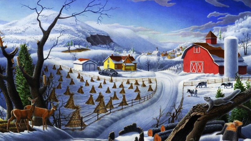 Deer in Snowy Field — Red