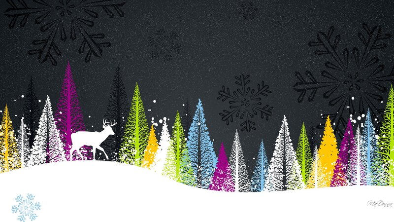 Deer in Snowy Forest — Black, Calm