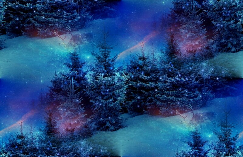 Deer in Snowy Forest — Blue, Serene, Night, Digital Art