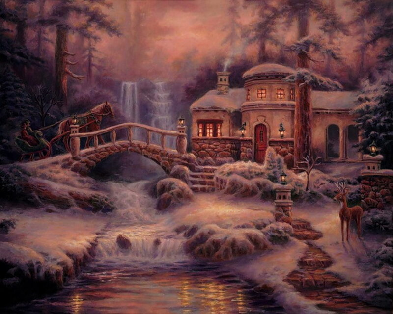 Deer in Snowy Forest — Purple