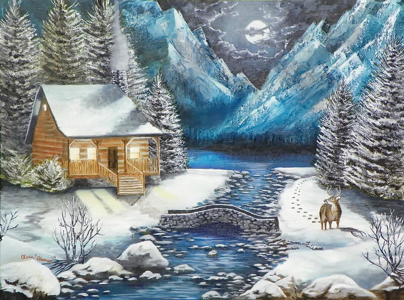 Deer in Snowy Landscape — Blue, Serene, Night
