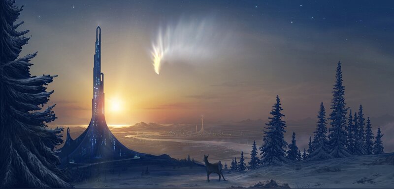 Deer in Snowy Landscape — Blue, Serene, Sunset