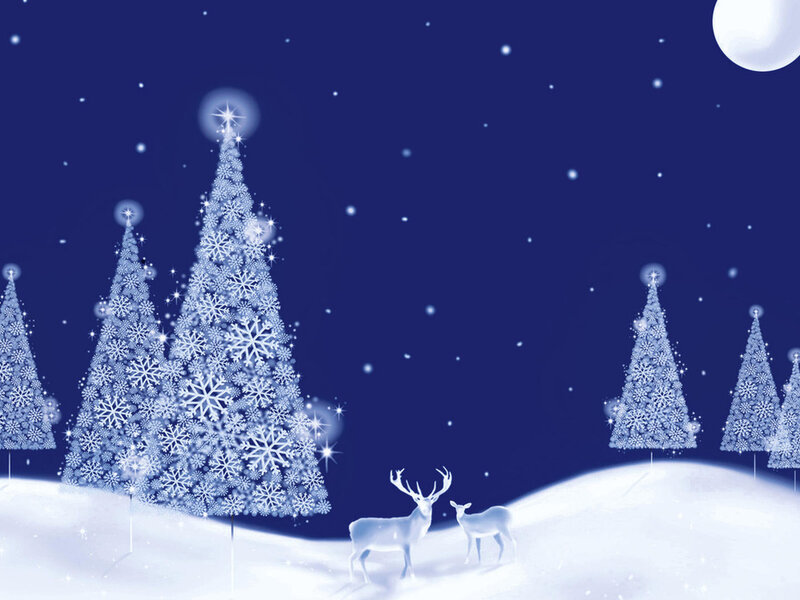 Deer in Snowy Landscape — Blue, Serene