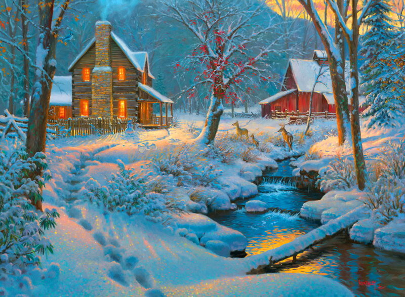 Deer in Snowy Landscape — Blue, Serene, Winter