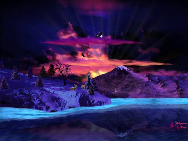 Deer in Snowy Landscape — Purple