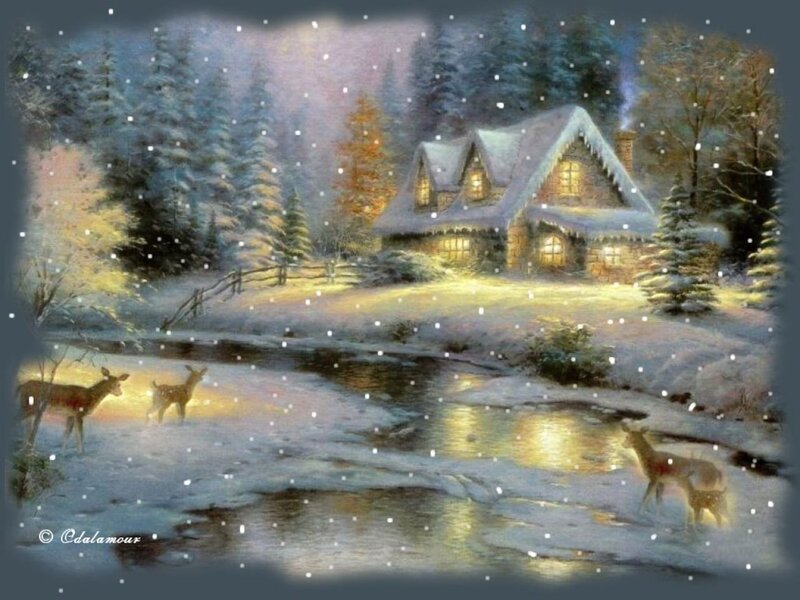 Deer in Snowy Landscape — White, Serene, Night
