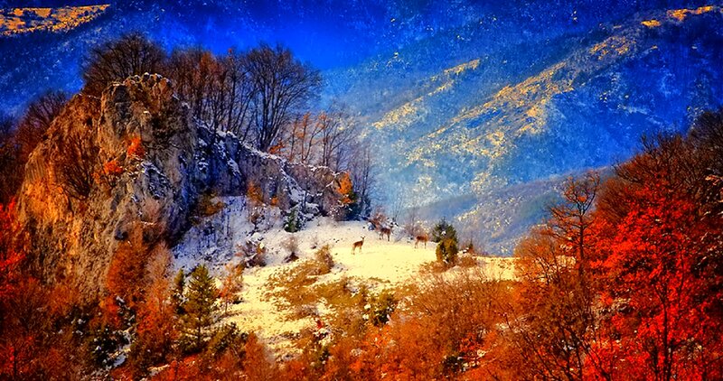 Deer in Snowy Mountains — Blue