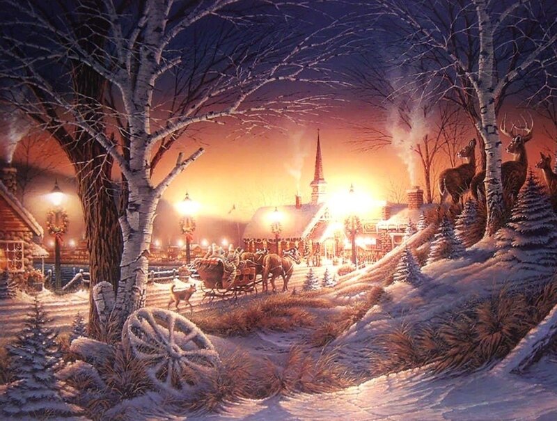 Deer in Snowy Village