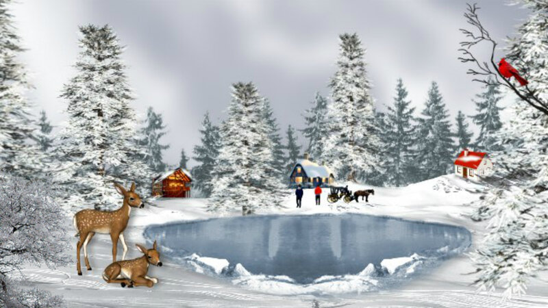 Deer in Winter Forest — White, Serene, Digital Art