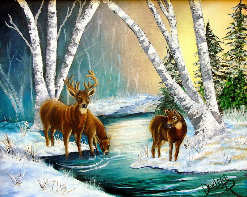 Deer in Winter Forest — White, Serene