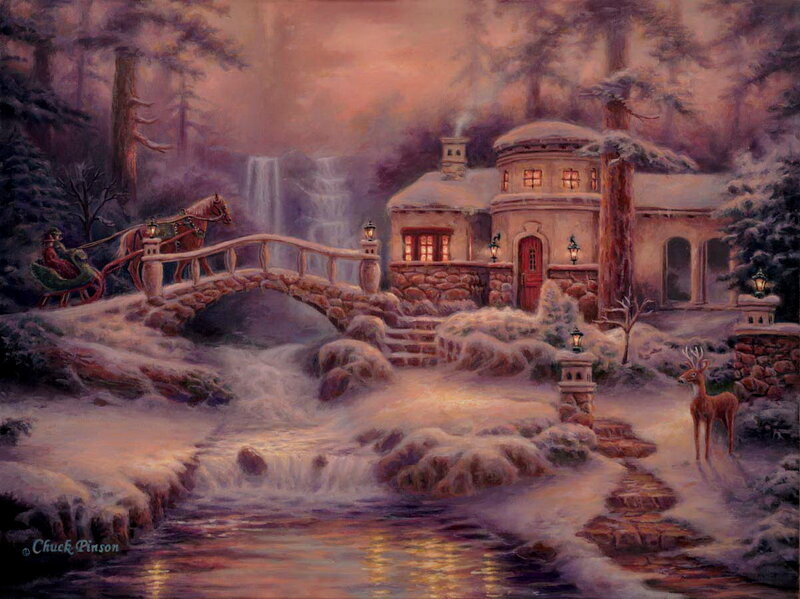 Deer in Winter Landscape — Purple