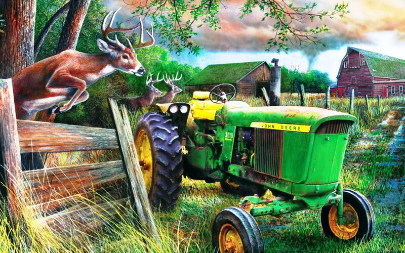 Deer Jumping Fence — Green