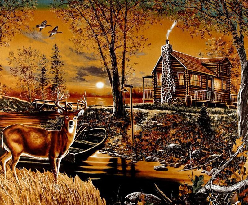 Deer Near Cabin — Orange, Serene