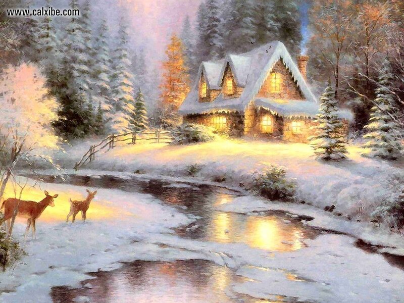Deer Near Cabin — White