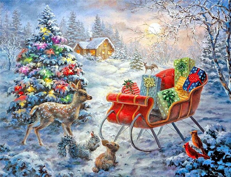 Deer Near Christmas Tree