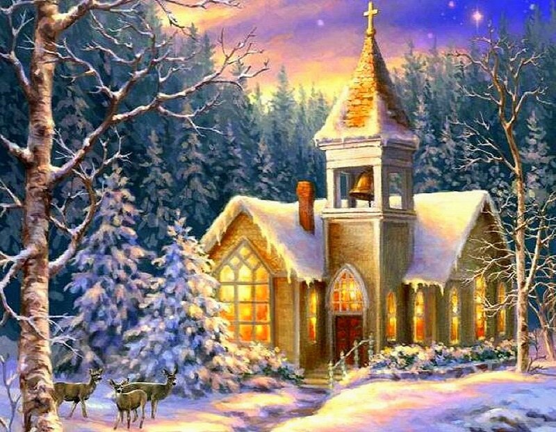 Deer Near Church — White