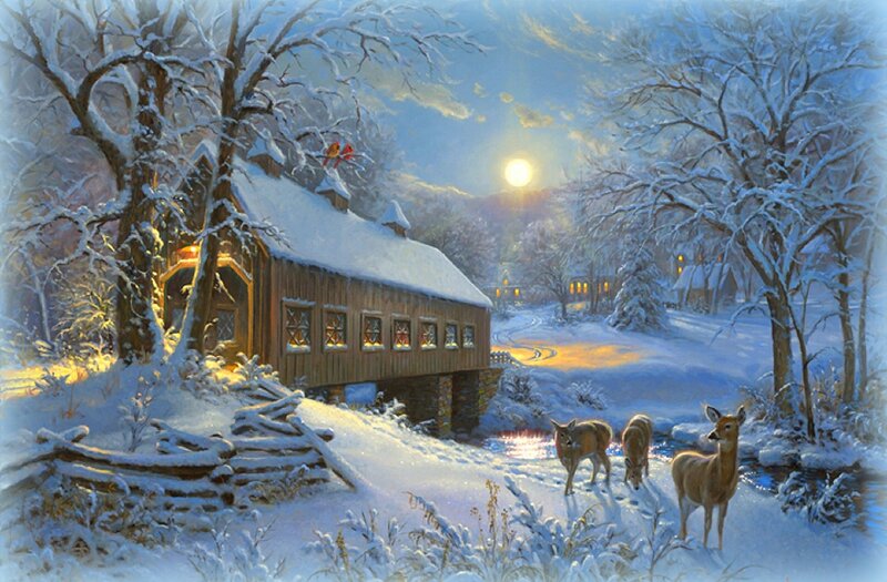 Deer Near Covered Bridge