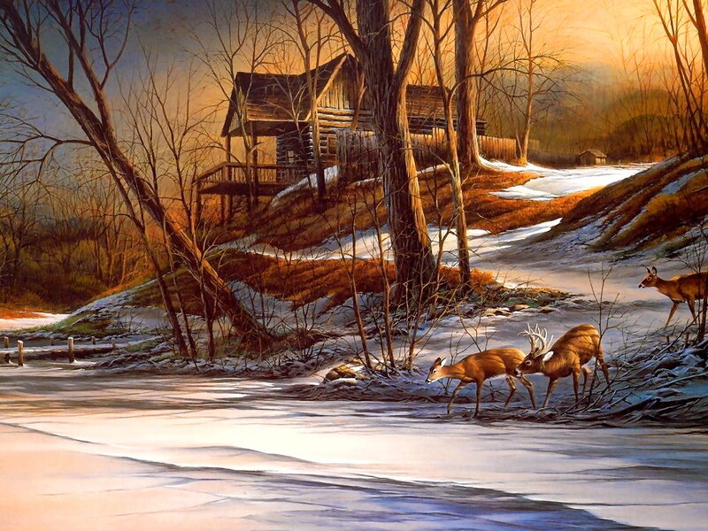 Deer Near Frozen River