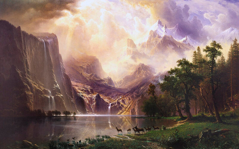 Deer Near Lake — Brown, Dramatic