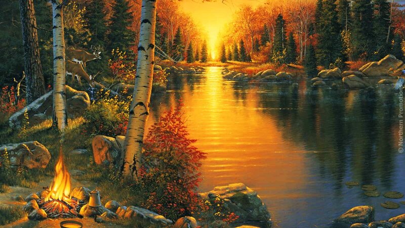 Deer Near River at Sunset — Orange
