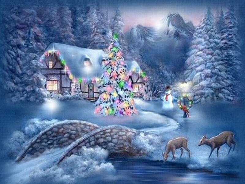 Deer Near River — Blue