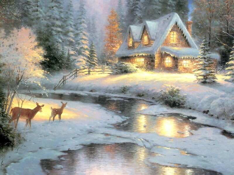Deer Near Stream — White, Serene