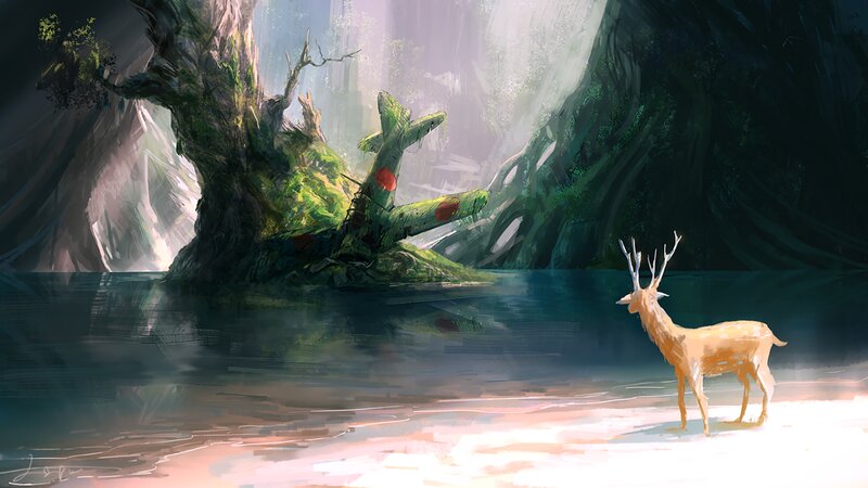 Deer Near Wrecked Plane