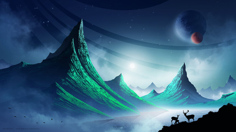 Deer on a Cliff — Blue