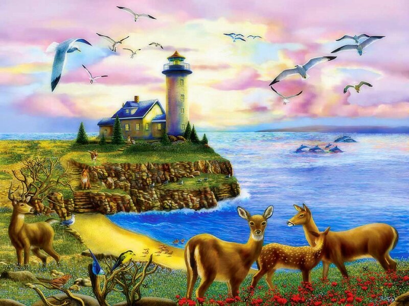 Deer on a Coastal Cliff — Blue