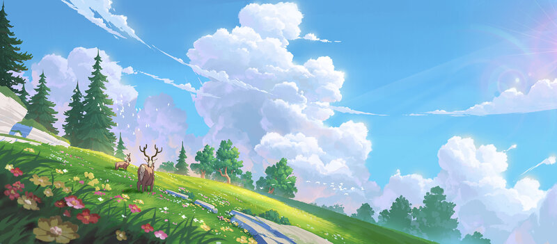 Deer on a Grassy Hill