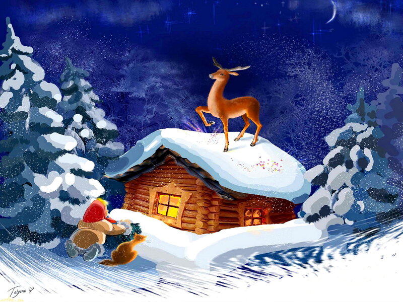 Deer on Cabin Roof