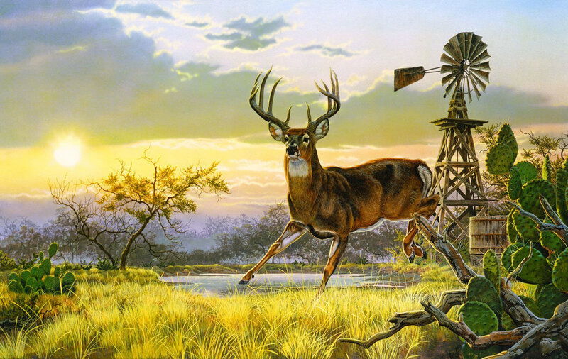 Deer Running in Field — Yellow