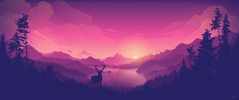 Deer Silhouette in Mountains — Purple