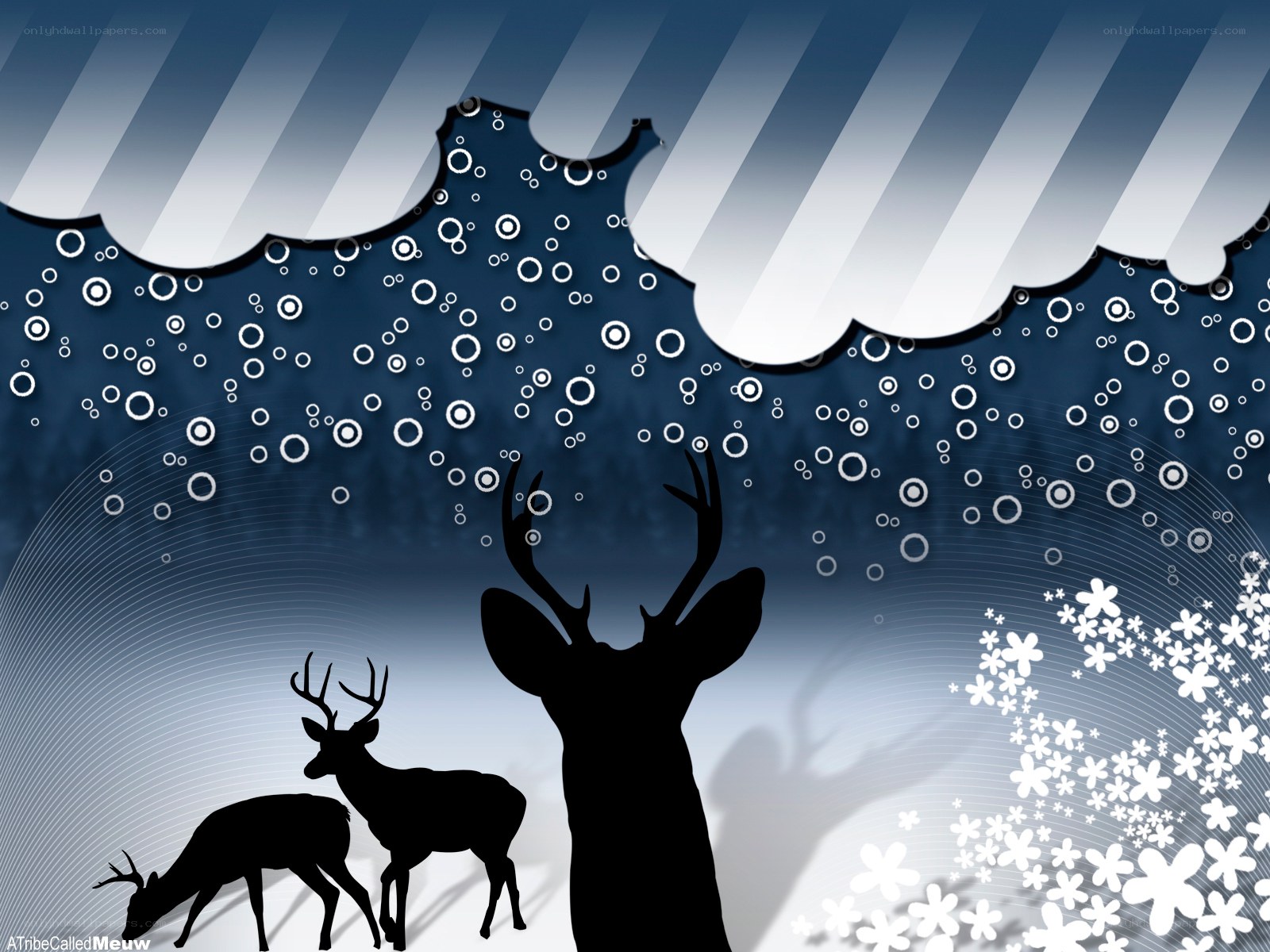 Deer silhouettes in snowy night