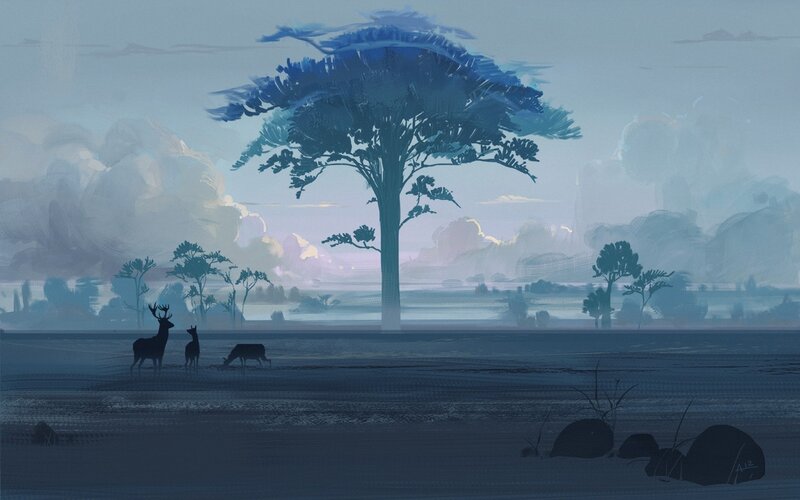 Deer under a large tree