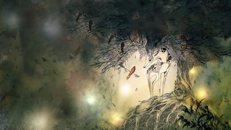 Deer under a mystical tree