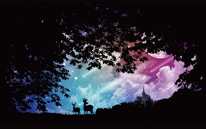 Deer under a starry sky