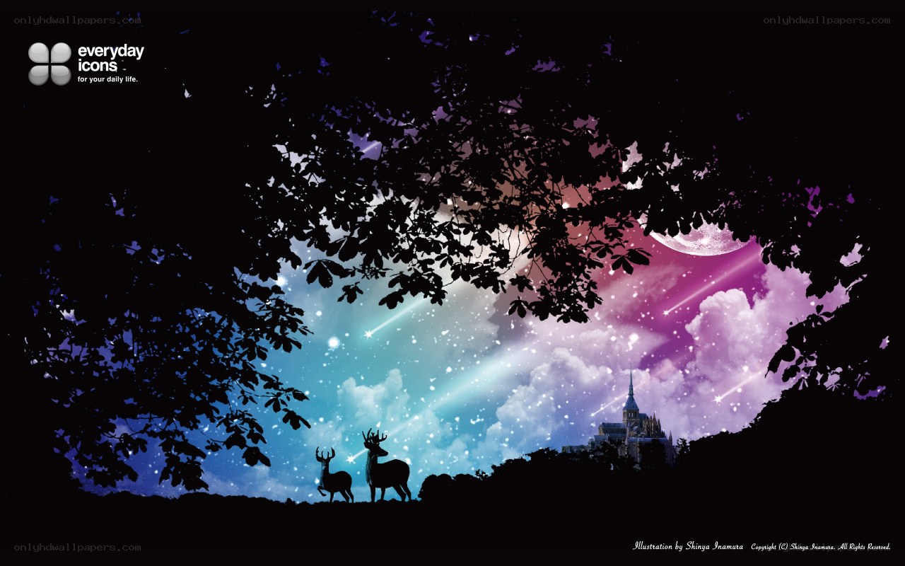 Deer under a starry sky