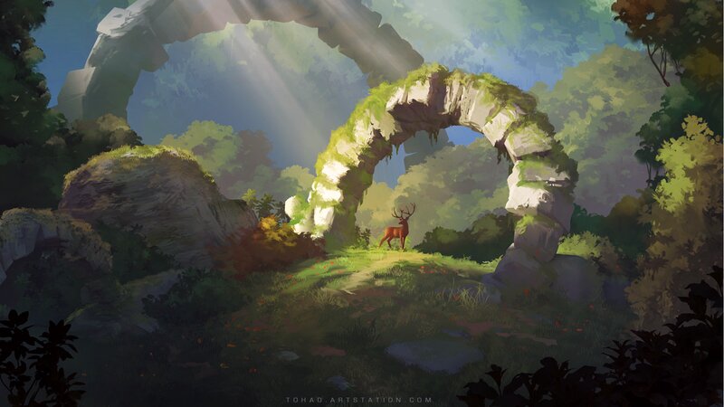 Deer under Stone Arch