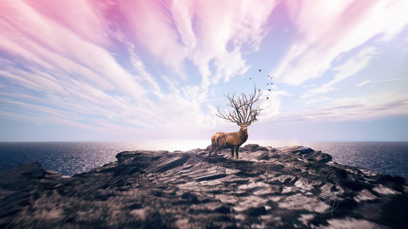 Deer with Antler Tree