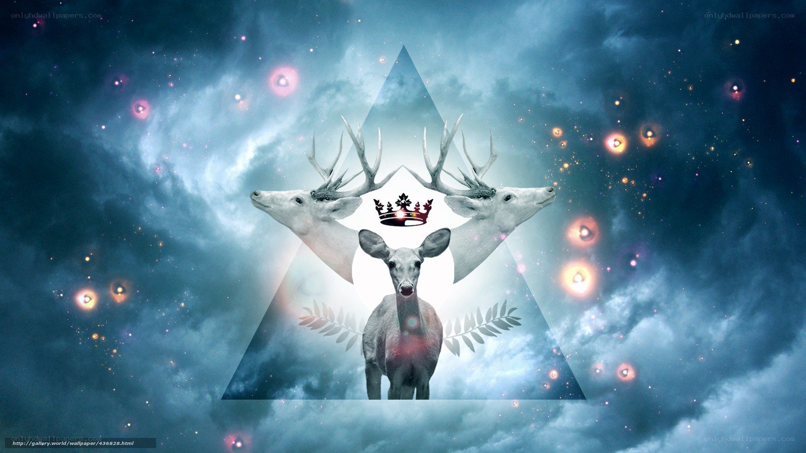 Deer with crown in starry sky