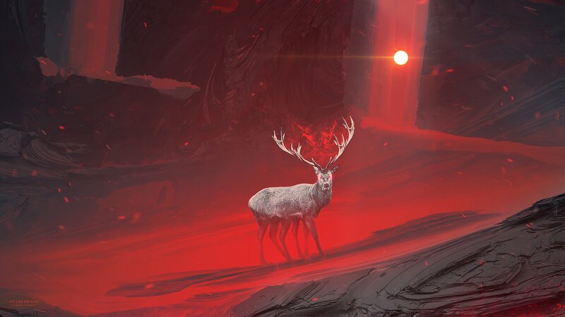 Deer with Glowing Antlers — Red