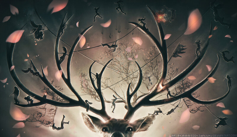 Deer with Large Antlers — Brown, Dramatic