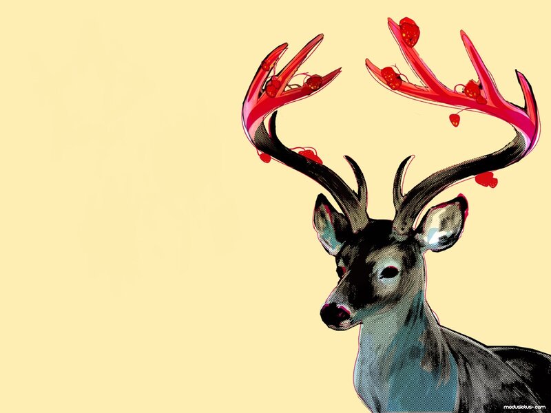 Deer with red antlers