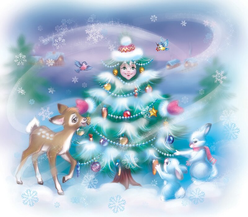 Deers and Rabbits with Tree