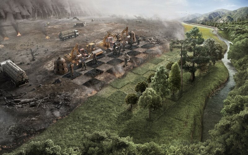 Deforestation Scene — Green, Dramatic