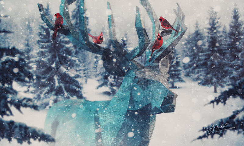 Deformed Deer with Birds