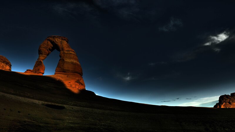 Delicate Arch at Dusk — Dark Blue, Dramatic