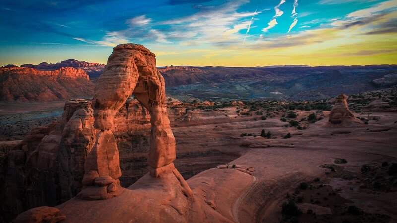 Delicate Arch at Sunset — Red, Dramatic, Photograph